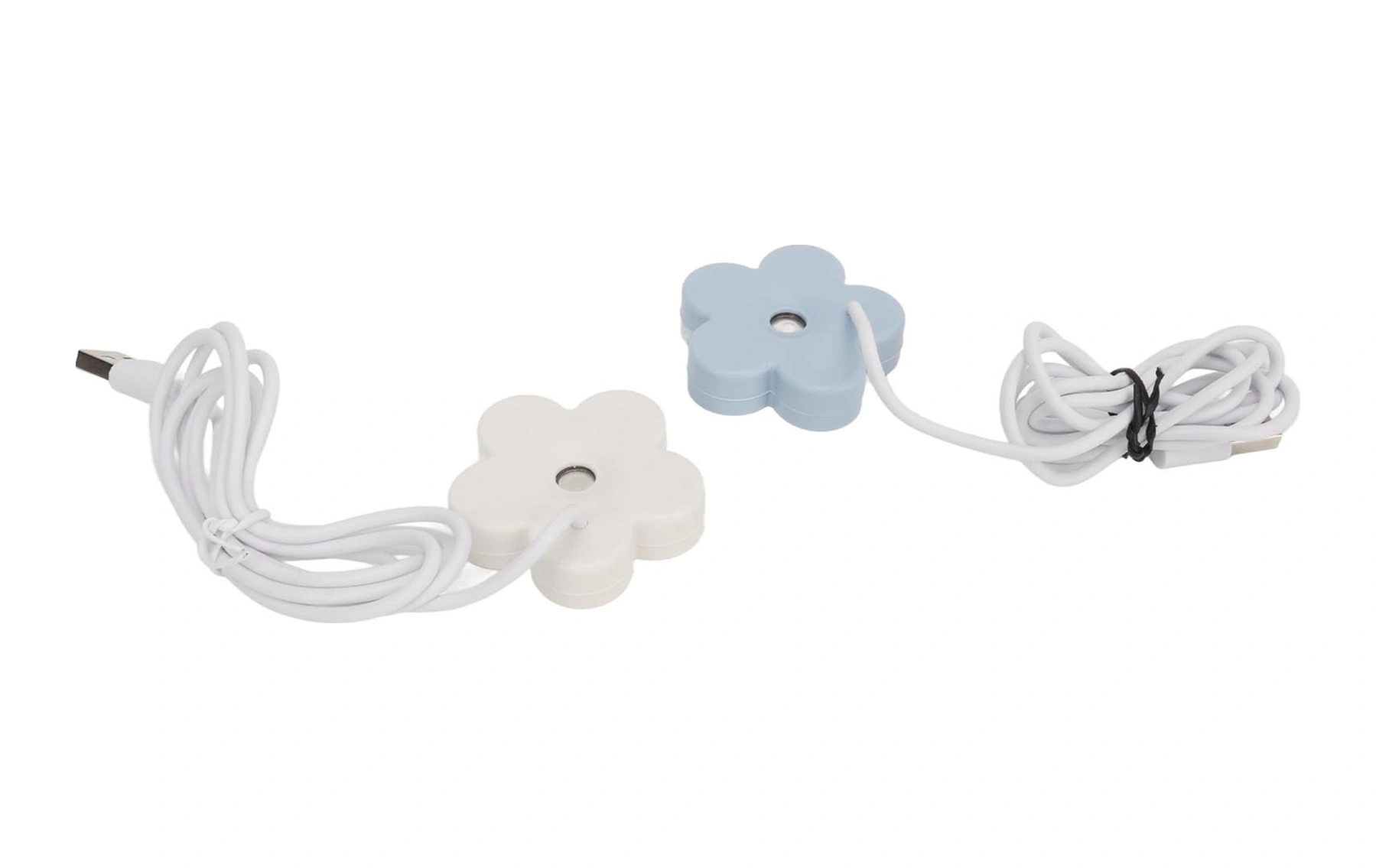 Geeroyoo Beyaz Ve Mavi Mini Çiçek Desenli Usb Nemlendirici, Ev Ve Araç İçin Taşınabilir, Su Yokken Otomatik Kapatma, Sessiz Çalışma, Ipx7 Su Geçirmez 2 Adet Paket