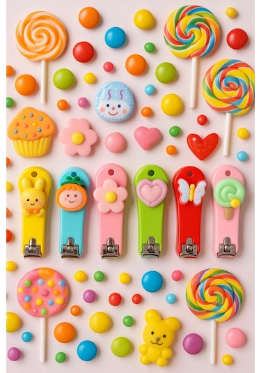 Pratik Güvenli Kullanım Bebek Çocuk Renkli Figür Tırnak Makası 1 Adet Karakterli Şirin Tırnak Makası Çok Renkli