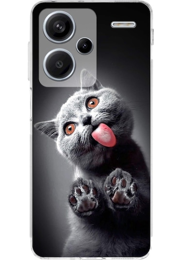 Xiaomi Redmi Note 13 Pro 4g İle Uyumlu Kedi 2 Kamera Korumalı Şeffaf Kılıf Şeffaf