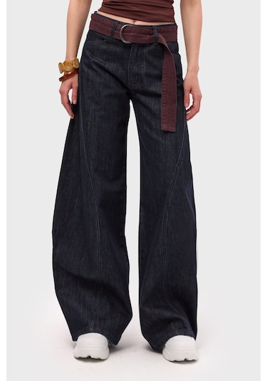 Itsbasic Kadın İndigo Selvedge 7s6-50 Barrel Fit Kemer Detaylı Tasarım Denim Jean