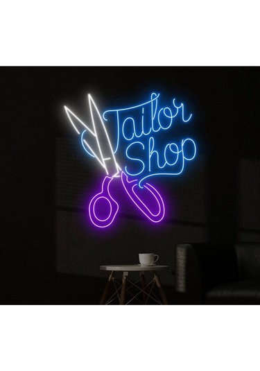 Twins Led Tailor Shop Yazılı Ve Şekilli Neon Tabela Mavi Model:model:66623366
