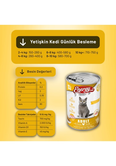 Energy Tavuklu Yetişkin Yaş Kedi Maması 400 G - 6 Adet
