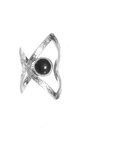 Labalaba Kadın Lak Gümüş Renk Kaplama Doğaltaşlı Ayarlanabilir El Yapımı Tasarım Yüzük Gümüş - Siyah