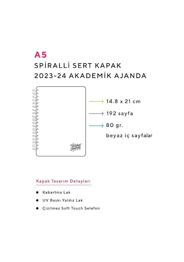 Victoria's Journals Spiralli Akademik Ajanda 2023-2024 Haftalık A5 14.8x21 Cm Çok Renkli
