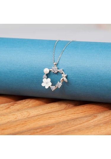 Hk Gümüş Kadın Kolye Kalp Manolya Çiçeği Kelebek Gümüş Takı Hediyelik Ürünler-203966 Çok Renkli