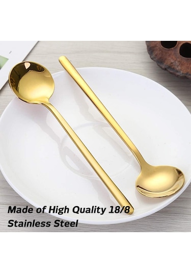 Hfambition 8 Adet Gümüş Kaplama Paslanmaz Çelik İtalyan Kahve Kaşığı, 13.5 Cm Mini Çay Kaşığı, Kahve, Tatlı, Dondurma İçin Altın