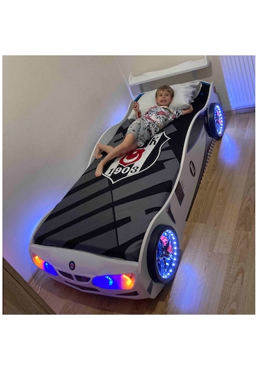 Gt1 - Bazalı Arabalı Yatak - Kumandalı, Sesli, Beyaz Tek Kişilik