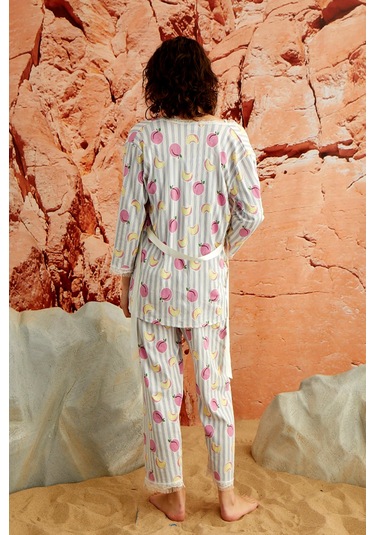 Sabahlıklı Dantel Detaylı Pegasus Kadın Pijama Takımı-çeyizlik Takım- Geniş Beden Aralığı Gri