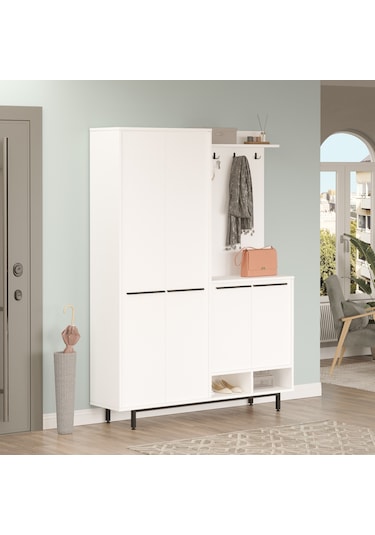 Robin Home Rita Portmanto Vestiyer Ayakkabılık Metal Ayaklı Beyaz