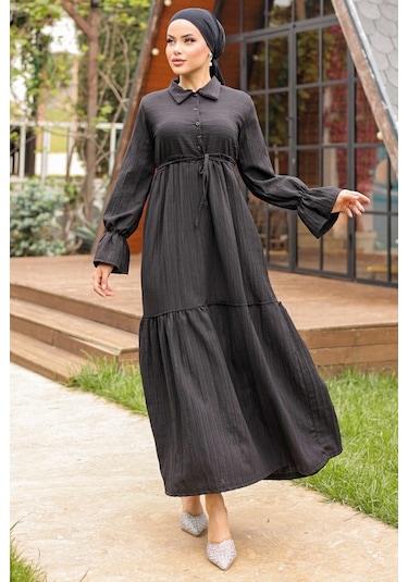 Elisa Gömlek Yaka Elbise 899 - Siyah