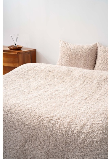 Dali Zigzaglı Bej Çift Kişilik Jakarlı Deluxe Uyku Seti 3 Parça Yatak Örtüsü Seti Bej