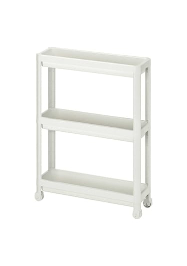 Bayev Banyo Mutfak Düzenleyici Organizer Katlı Raf Beyaz Tekerlekli 3 Katlı Raf Ünitesi Beyaz