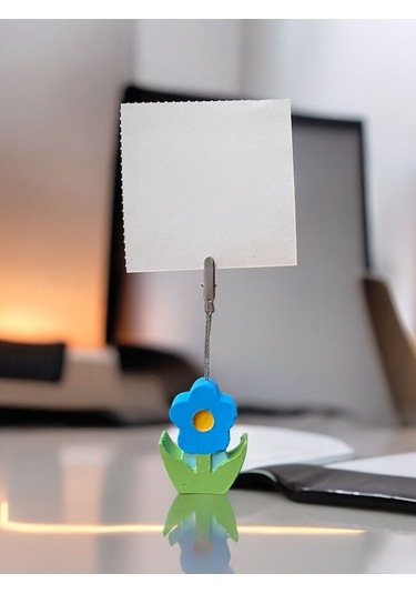 Mavi Papatya Not - Fotoğraf Tutucu Hediye Ofis Seti Mavi