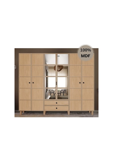 Meşe 6 Kapak Mdf Ayaklı Tasarım Gardırop Rota