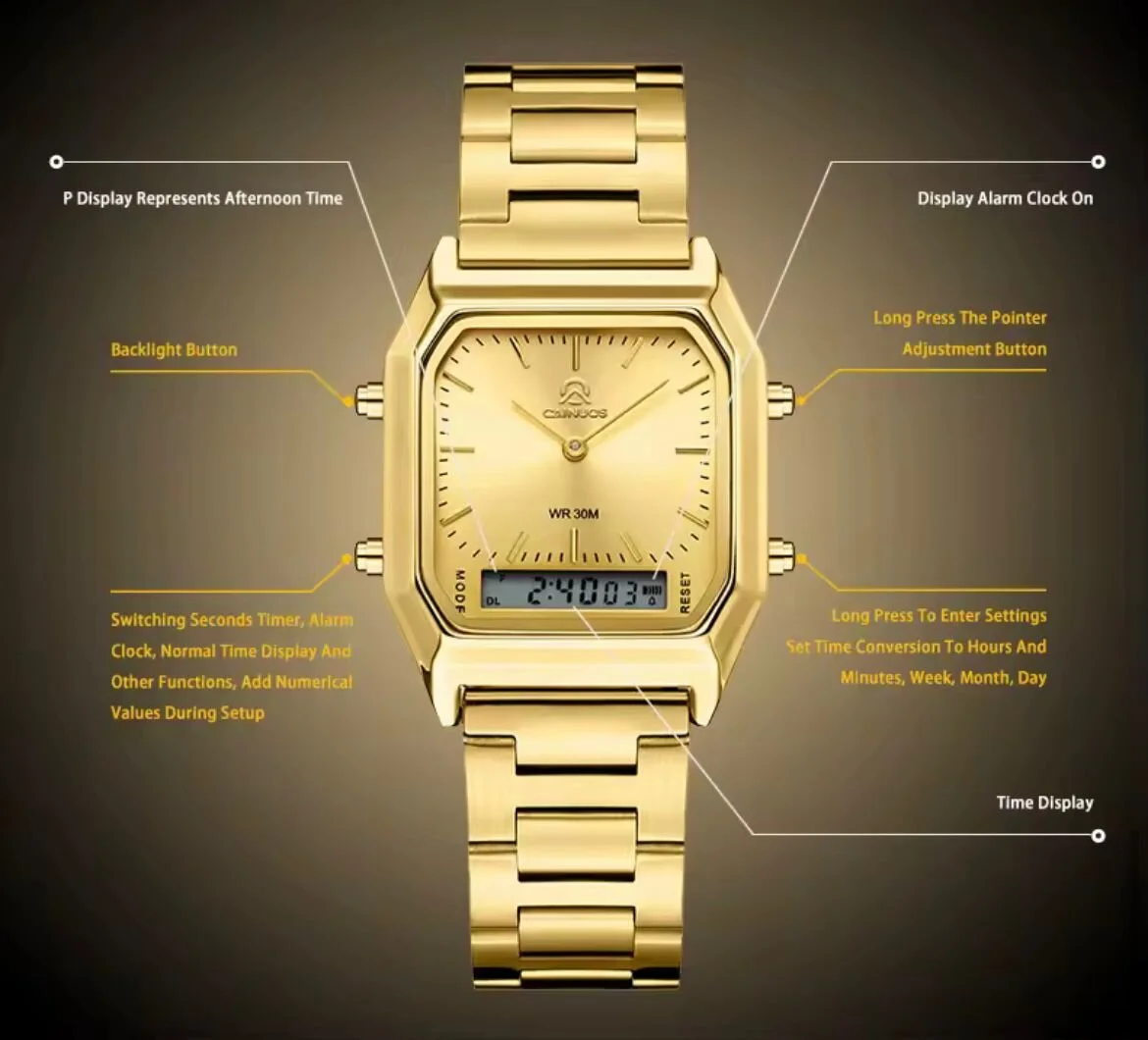 Caınuos Dijital Analog Erkek Kol Saati Sarı Sarı