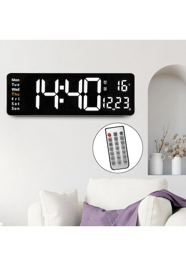 Suntek Ev İçin Uzaktan Kumandalı USB Tarih Hafta Sıcaklık Göstergeli Dijital Duvar Saati Siyah