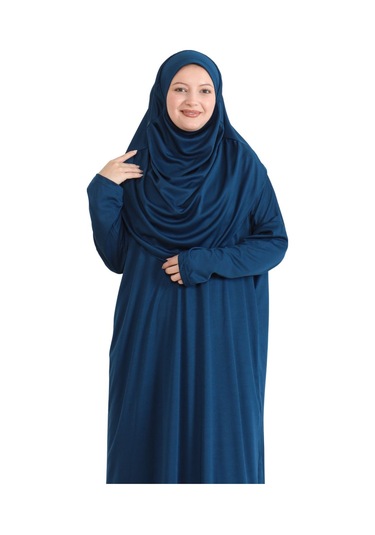 Keseli Namaz Elbisesi Eşarp Ve Tesbih Hazır Tesettür Giyim Türban Müslüman Giysi Takım Lacivert
