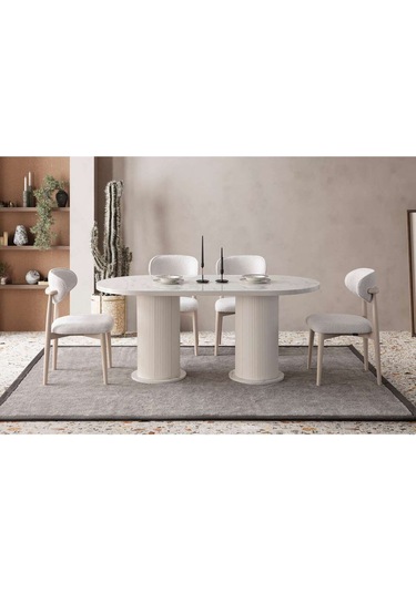 Cipollino Modern Yemek Masası Takımı 4 Sandalye Mermer