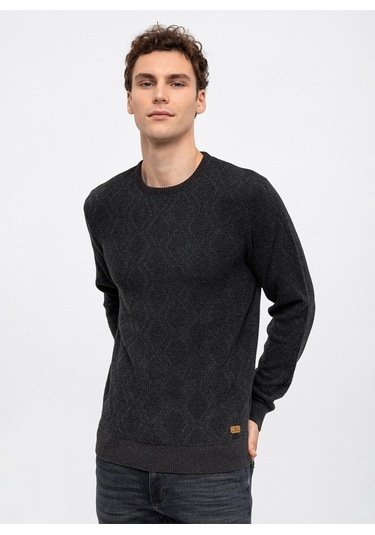 O Yaka Regular Fit Jakarlı Antrasit Erkek Kazak B33w40054 001