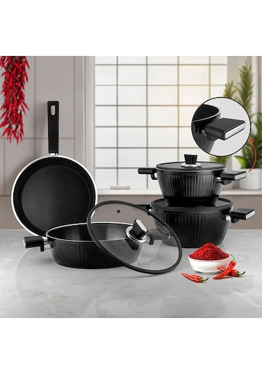 Lines L-5090 İndüksiyonlu Bioseramik Kristal 7 Parça Tencere Seti