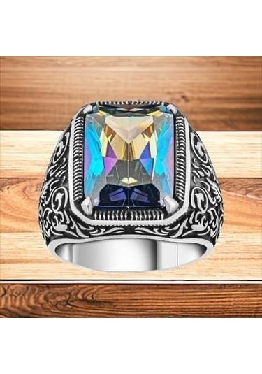 Kalem İşlemeli Mistiktopaz Taşlı Gümüş Yüzük 240052033g18y