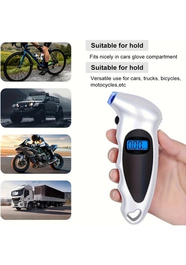 Chuangyinshop Siyah Digital Lastik Basınç Ölçer 4 Ayar Led Nozul Kaymaz Tutamak Aydınlatmalı Lcd Ekran 150 Psı Araç Bisiklet Motor