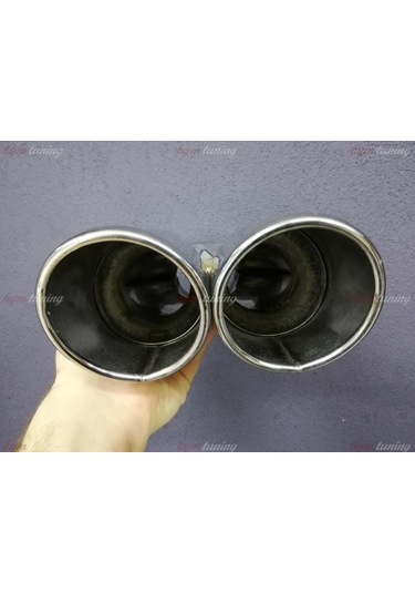 Yuvarlak Eğik Ağız 90mm Çift Çıkış Egzoz Ucu. Paslanmaz Krom