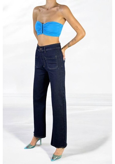 Lacarino 7865 Wıde Leg Crop Kadınjean Pantolon Rınse