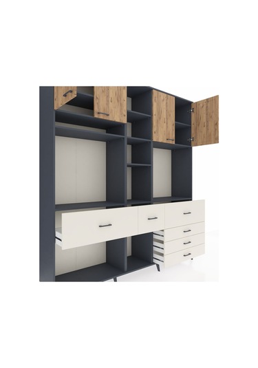 Hyperion Dolap 11 Raflı 6 Çekmeceli 4 Kapaklı 220x44x243 Antrasit-çam/aytaşı Atlas Çam/aytası