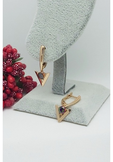 Rose Altın Kaplama Vip Seri Renkli Taşlı Ok Küpe 2,5 cm