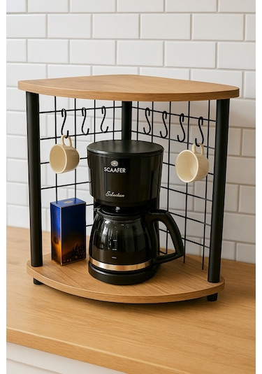 Harika Kahve Köşesi Tezgah Üstü Raf Baharatlık 6 Kancalı Organizer Çam