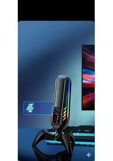Elyvra Rgb Usb Masaüstü Mikrofon Oyun Canlı Yayın Karaoke Konferans Siyah