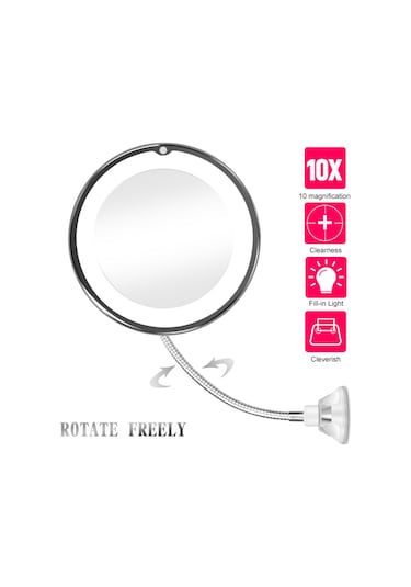Vkemall 10x Büyüteçli Makyaj Aynası, Led Ayna Ayarlanabilir Esnek Kaz Boynu Kilitli Emiş