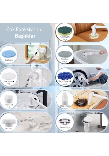 K500 Çok Amaçlı Şarjlı Elektrikli Temizlik Fırçası Uzayabilir Gövde, Zengin Başlık Seti, Ipx6 Su Geçirmezlik