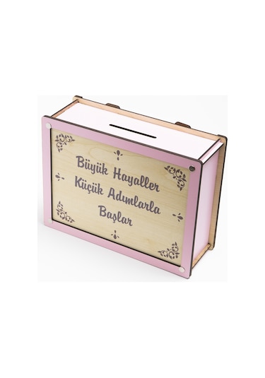 Deep Creative Parabox Hedef Kumbarası Pembe-krem Rengi Ahşap Kilitli