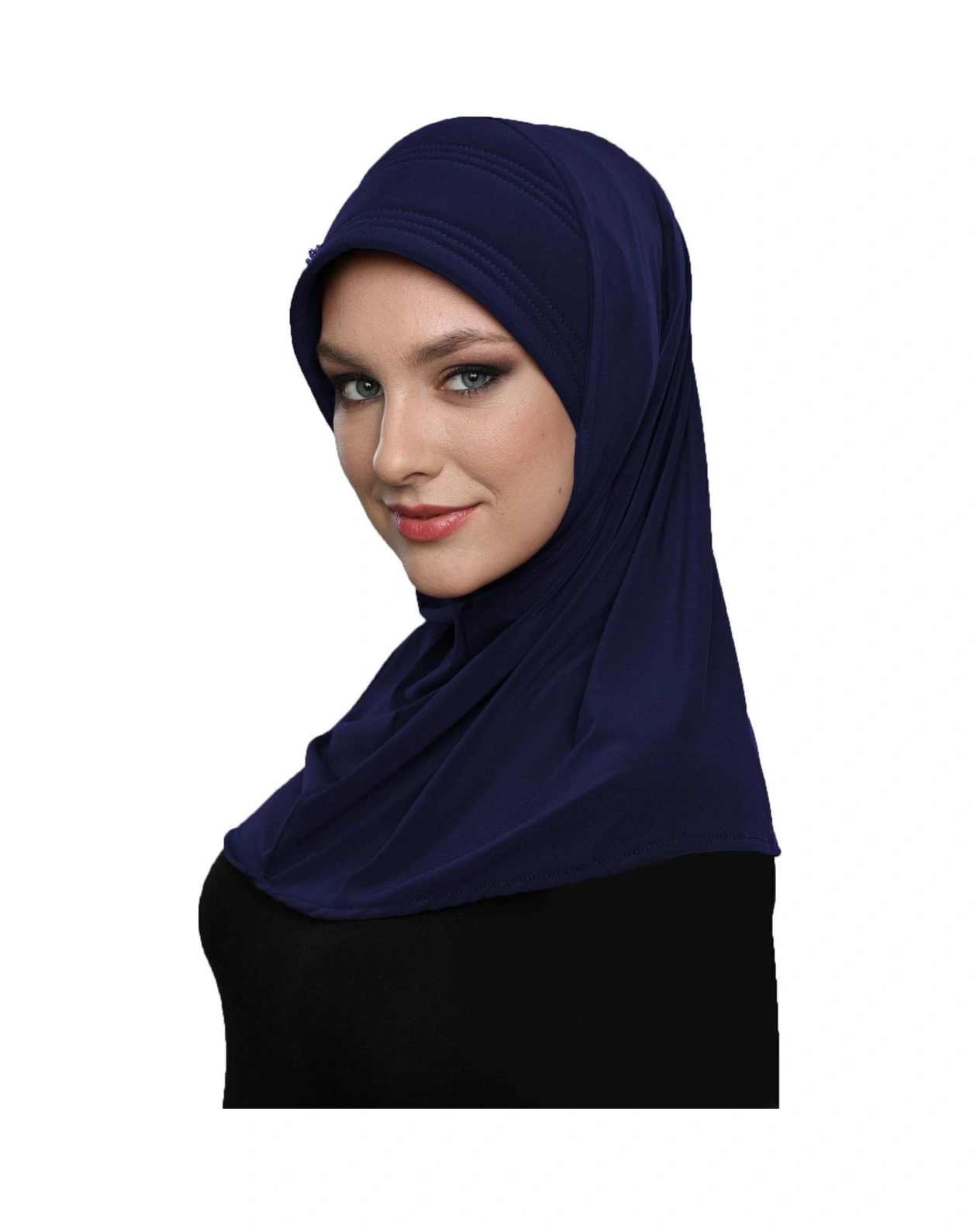 Takmatik Taşlı El Işi Boncuk Işlemeli Lacivert Hazır Türban Tesettür Bone Namaz Örtüsü Lacivert