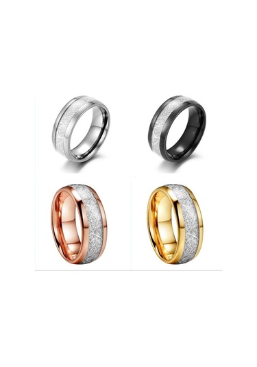 Rose Gold 8mm Genişlik Göktaşı Taş Desen Kakma Gümüş Renk Tungsten Çelik Yüzük Çift Düğün Band Nişan Takı Rose Gold