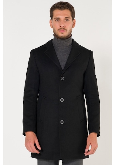 Slimfit V Yaka Kışlık Siyah Kaşe Kaban Palto Renkleri Mevcut-Siyah