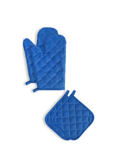 Yanmaz Ve Isıya Dayanıklı Fırın Eldiveni Ve Tutacak 2 Eldiven, 2 Tutacak Mavi