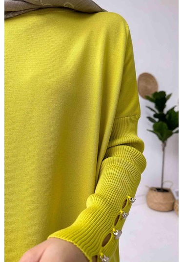 Kol Detay Merserize Tunik - Yağ Yeşili