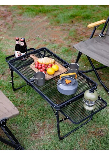 Taşınabilir Katlanır Kamp Masası Hafif, Dayanıklı, File Yüzeyli Outdoor Piknik Masası Siyah