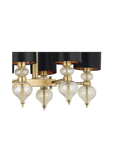 Lampaluce Dolce Ragazza Şapkalı Klasik Avize Yemek Masası Üzeri 8'li Sarı 100x90cm Eskitme - Siyah