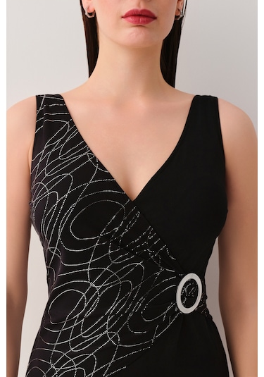 Suwen Lenora Kruvaze Toparlayıcı Mayo Sb25170900900 Siyah Simli Siyah