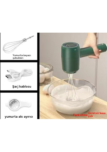 Kablosuz Üç Hızlı Şarjlı Yumurta Çırpıcı Küçük Mikser-yeşil Açık Yeşil