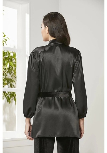 Pierre Cardin Kadife Saten 3'lü Kadın Crop'lu Pijama Takımı 2050 - Siyah