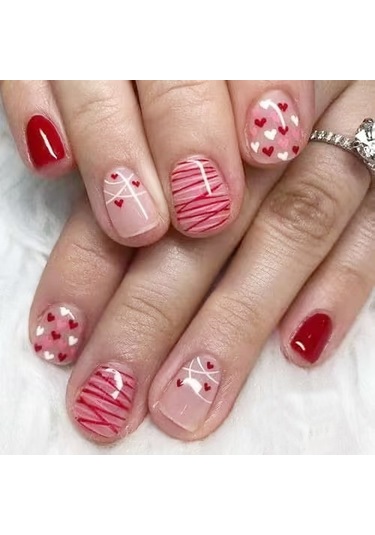 İlkbahar Ve Yaz Günlük Kısa Aşk Avrupa Kare Aşınma Tırnak Çapraz Çizgiler Tatlı Parlak Çok Yönlü Sahte Tırnaklar 24 Adet Tırnak Sanatı Dahil Araçlarys527