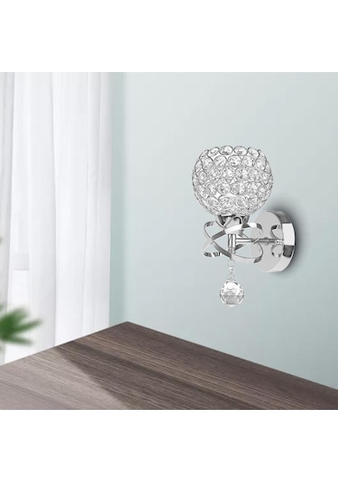 Homyl Kristal Duvar Işıkları Başucu Koridor Lambası Gümüş Gümüş