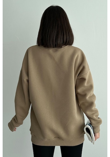 Kadın Vizon Aslan Baskılı Oversize Bisiklet Yaka Sweatshirt Ku401b-z52a-13-m Çok Renkli