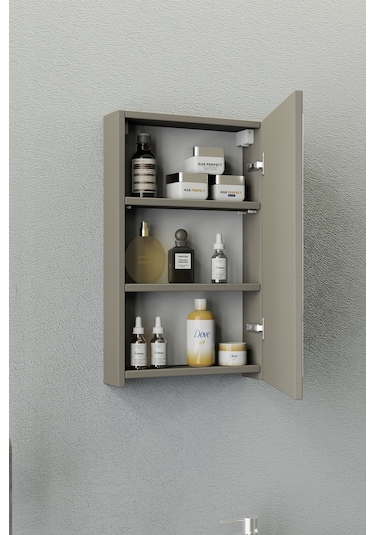 Biani Fix Loft Mini 42 Cm Banyo Dolabı,Seramik Lavabolu, Aynalı,Lavabo Dahil,Mdf,Latte