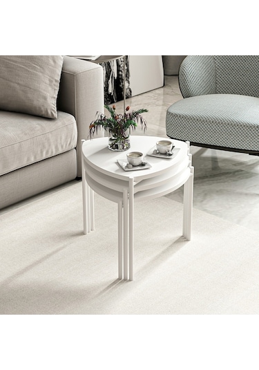 Minar Lenny 3 Lü Metal Ayaklı Zigon Sehpa - Beyaz